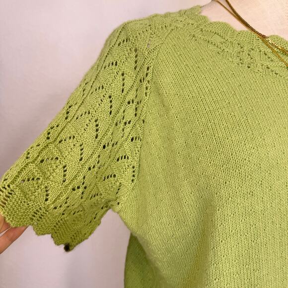 Vintage Short Sleeve Green Fairy Knit Top Size Large - Picture 4 of 8